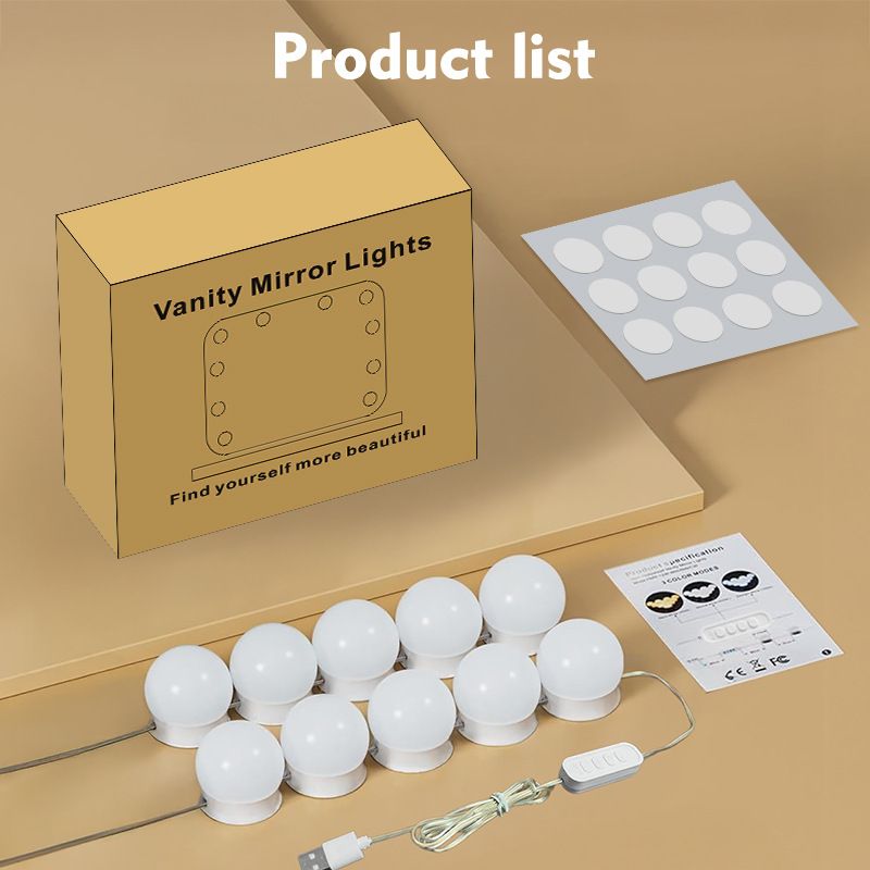LED Vanity Mirror Lights, Stick On Hollywood Makeup Mirror Lamp With Dimmable Switch Bulb Lights For Dressing Room Bathroom Cosmetic Mirror Decoration_maomaolike.com