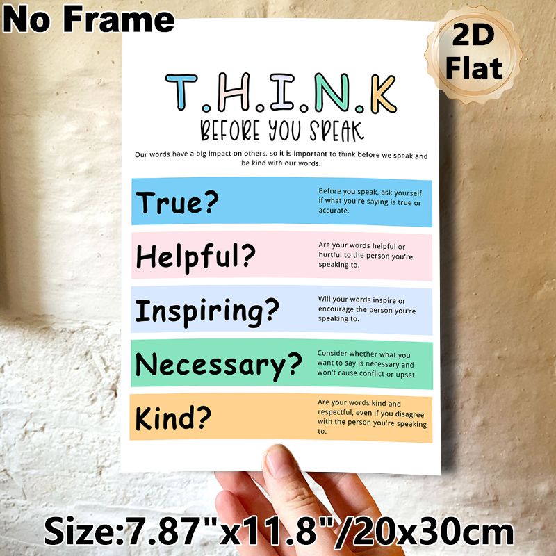 T.H.I.N.K. Mindful Speech Painting Poster, Vibrant Color-blocked Educational Typographic Poster, Guides Thoughtful Communication, Ideal For Office_maomaolike.com