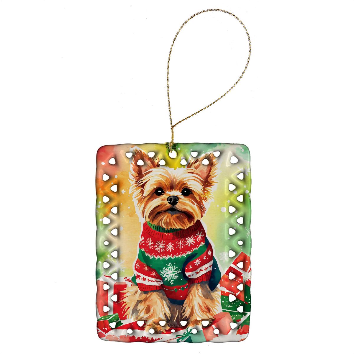 Yorkshire Terrier Yorkie Christmas Porcelain Ornament Christmas Tree Hanging Decorations For Home Christmas Holiday, Rectangle, Gift, Multicolor_maomaolike.com