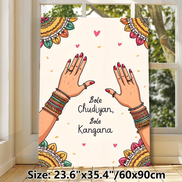 Indian Festive Adorned Hands Painting Poster, Vibrant Ethnic Illustrated Poster, Cultural Decorative Piece With Mandala Accents, Ideal For Living Room_maomaolike.com