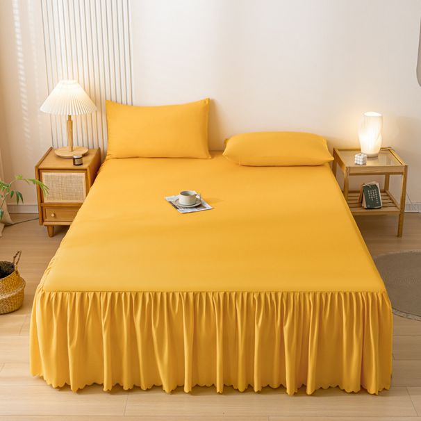 Solid Color Single Piece Simple Washed Cotton Skirt Edge Bed Sheet Mattress Dustproof Non-slip Protective Cover_maomaolike.com