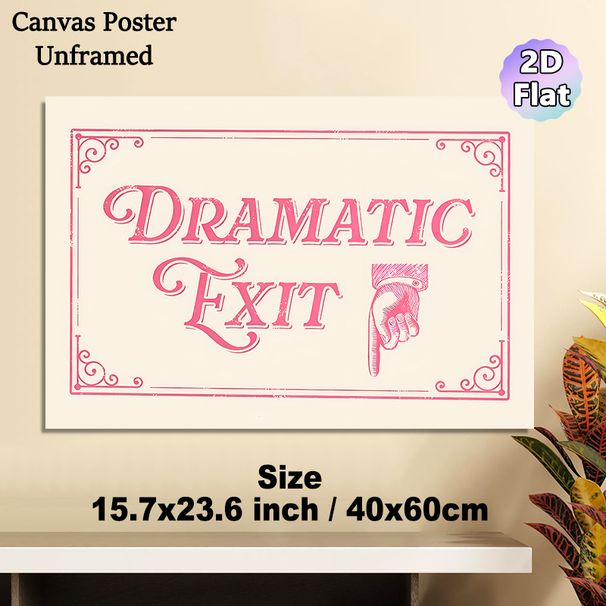 Dramatic Exit Themed Painting Poster, Vintage Pink Typography With Pointing Hand Poster, Playful Retro Decorative Piece Ideal For Entryway, Living_maomaolike.com