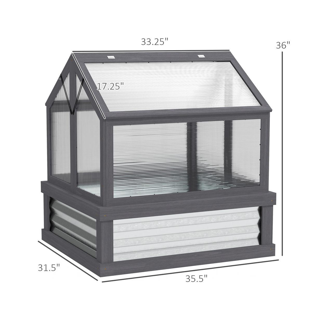 Raised Garden Flower Bed Kit With Greenhouse, Wooden Cold Frame Planter, 35.5" X 31.5" X 36", Gray_maomaolike.com