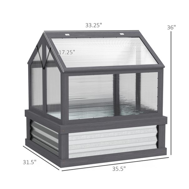 Raised Garden Flower Bed Kit With Greenhouse, Wooden Cold Frame Planter, 35.5" X 31.5" X 36", Gray_maomaolike.com