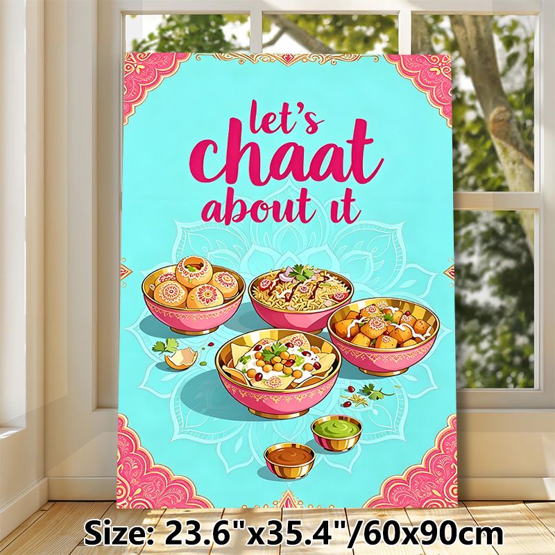 Indian Chaat Cuisine Painting Poster, Vibrant Illustrated Indian Street Food Scene Poster, Eye-catching Cultural Food Artwork Ideal For Restaurant_maomaolike.com