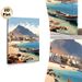 Cape Verde Coastal Village Painting Poster, Warm-toned Illustrative Seaside Scene Poster, Peaceful Coastal View With Fishing Boats And Mountain, Ideal_maomaolike.com