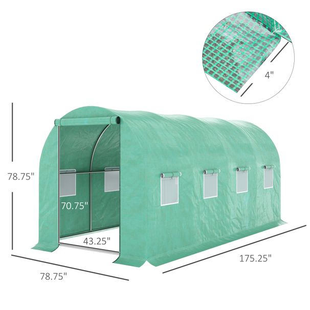 15' X 7' X 6.5' Walk-in Tunnel Hoop Greenhouse, Green House For Outside With PE Cover, Steel Frame, Roll-Up Zipper Door & Windows For Flowers, Vegetables, Tropical Plants, Green_maomaolike.com