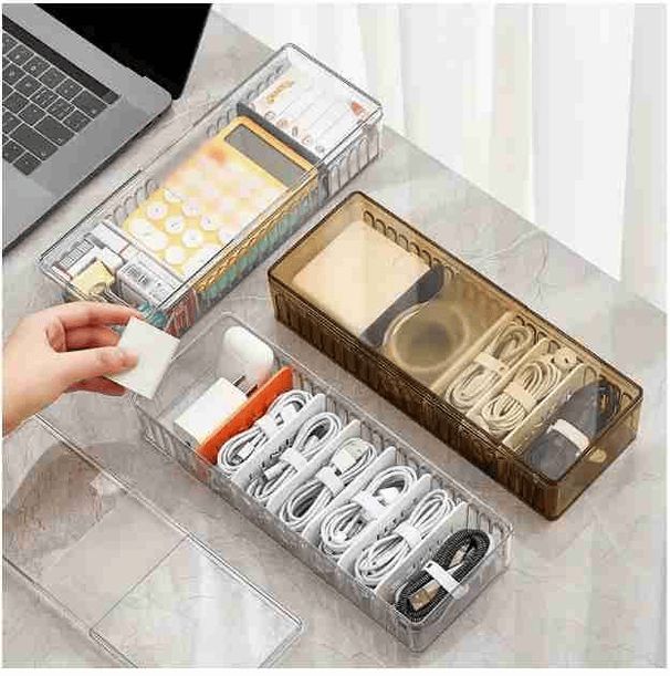Plastic Cable Management Box, Cable Management Box,White Cable Management Box, With 10 Wire Ties, Clear Powe R Cord Organizer With 8 Compartment_maomaolike.com