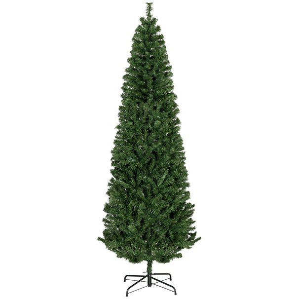 Tall Pencil Artificial Christmas Tree Holiday Décor With Branches, Auto Open, Steel Base, Pine Needles, Green_maomaolike.com