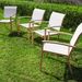 Set Of 4 Outdoor Patio Chairs, Integrated Stackable Wrought Iron Furniture Dining Chairs With Arms, Textilene Fabric Indoor Outdoor Chairs For Porch, Yard, Lawn, Garden_maomaolike.com