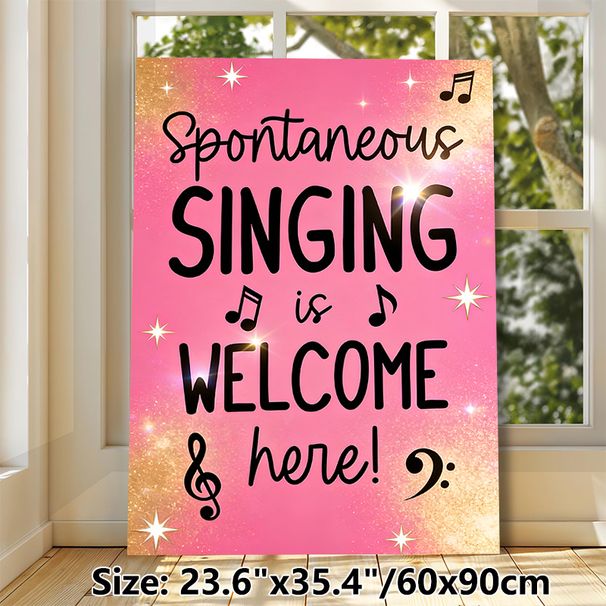Singing Quote Music-themed Painting Poster, Sparkly Pink-toned With Musical Notes And Playful Lettering Poster, Cheerful Decor Ideal For Music Room_maomaolike.com