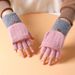 Half finger flip glove Winter Ladies cute plus fleece knit warm wool fingertip_maomaolike.com