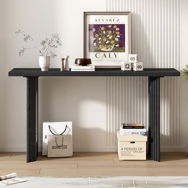 Uniquely Designed Console Table Made Of Fraxinus Mandschuric Solid Wood Veneer,with Distinctive Round Hollow Legs, Suitable For Foyer, Living Room, Or Hallway._maomaolike.com