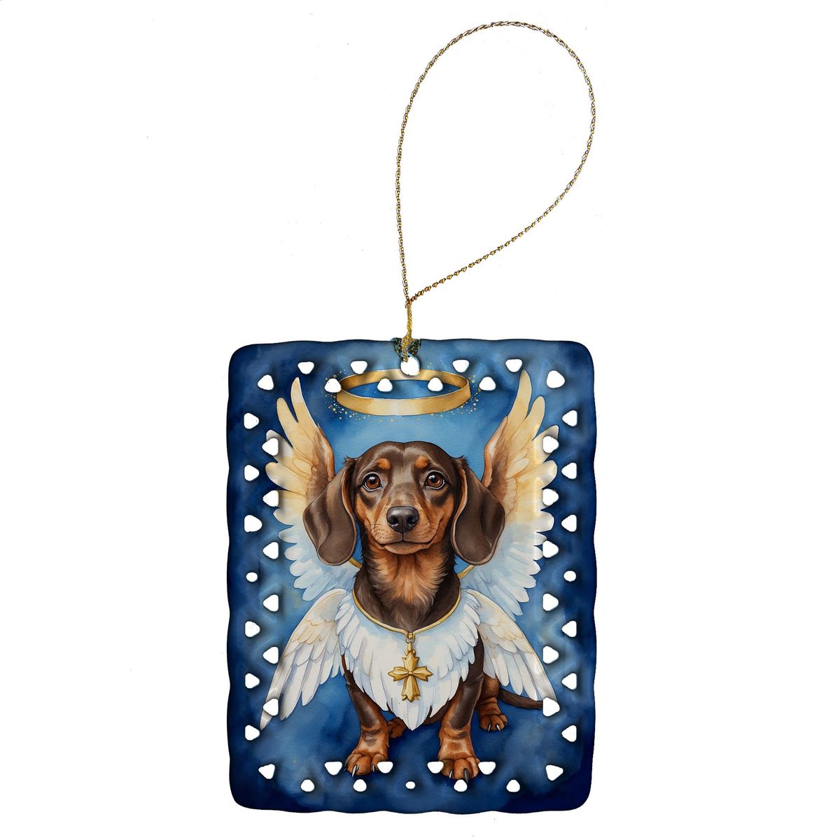 Dachshund My Angel Porcelain Ornament Christmas Tree Hanging Decorations For Home Christmas Holiday, Rectangle, Gift, Multicolor_maomaolike.com