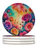 Colorful Roses Large Sandstone Coasters Pack Of 4 Absorbent Round Coasters Decor Gifts For Men Or Women, 4 In, Multicolor_maomaolike.com
