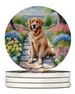Golden Retriever Spring Path Large Sandstone Coasters Pack Of 4 Absorbent Round Coasters Decor Gifts For Men Or Women, 4 In, Multicolor_maomaolike.com