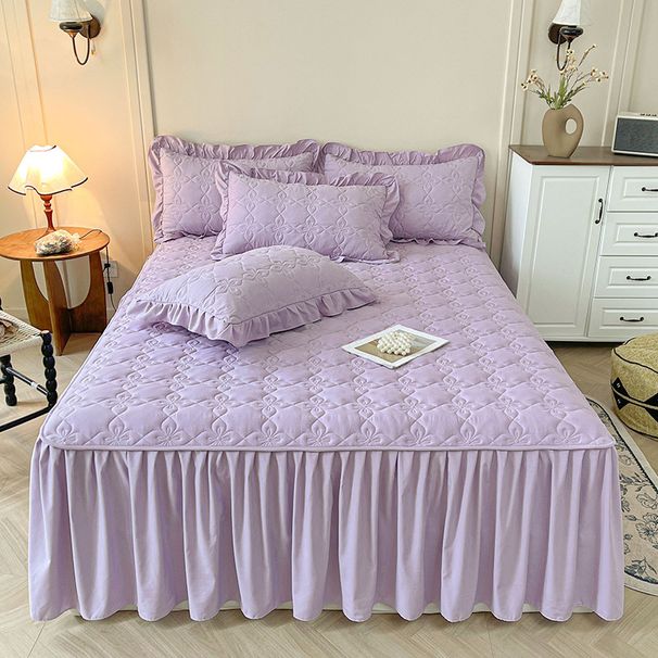 Washed Cotton Skirt Cover Single Piece Solid Color Quilted Dustproof Protector 1.68m Bed Fitted Sheet Mat Non-Slip_maomaolike.com
