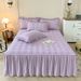 Washed Cotton Skirt Cover Single Piece Solid Color Quilted Dustproof Protector 1.68m Bed Fitted Sheet Mat Non-Slip_maomaolike.com