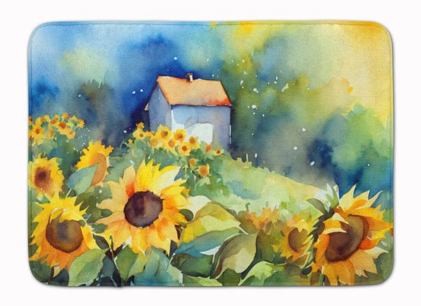Sunflowers In Watercolor Memory Foam Kitchen Mat Machine Washable Anti-Fatigue Mat Cushion Comfort Bath Mat Or Kitchen Rug_maomaolike.com