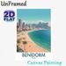 Benidorm Spain Coastal City Painting Poster, Vibrant Retro Travel Style Poster, Sunny Beach & High-rise Skyline Design, Brings Calm Coastal Atmosphere_maomaolike.com