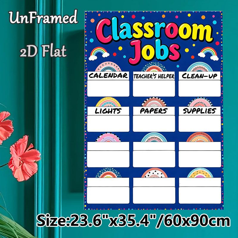 Classroom Jobs Painting Poster, Vibrant Rainbow & Polka Dot Styled Poster, Assists With Organizing Classroom Duties, Suitable For Classroom_maomaolike.com