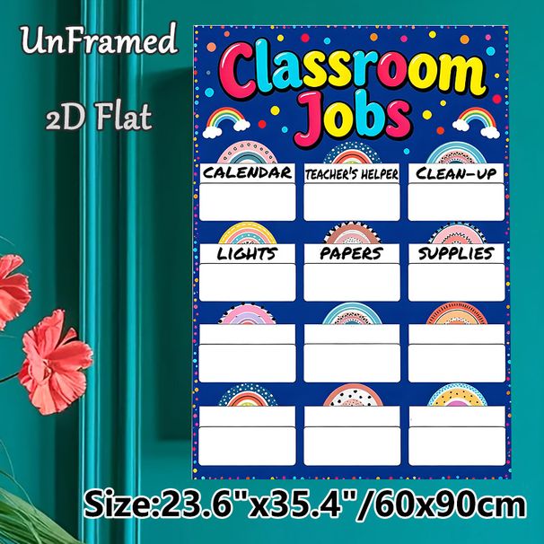 Classroom Jobs Painting Poster, Vibrant Rainbow & Polka Dot Styled Poster, Assists With Organizing Classroom Duties, Suitable For Classroom_maomaolike.com