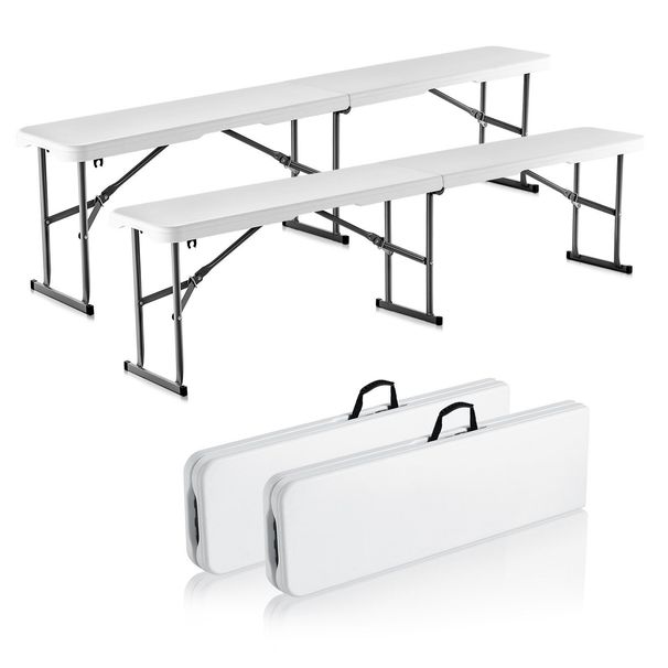 VEVOR 6FT Plastic Folding Bench Portable Outdoor Bench For Picnic Camping 2 Pack_maomaolike.com