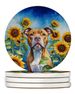 Pit Bull Terrier In Sunflowers Large Sandstone Coasters Pack Of 4 Absorbent Round Coasters Decor Gifts For Men Or Women, 4 In, Multicolor_maomaolike.com