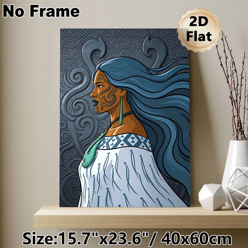 Maori Themed Painting Poster, Bold Tribal Style Portrait Poster, Distinctive Cultural Artwork Suitable For Living Room, Bedroom And Office Wall Decor_maomaolike.com