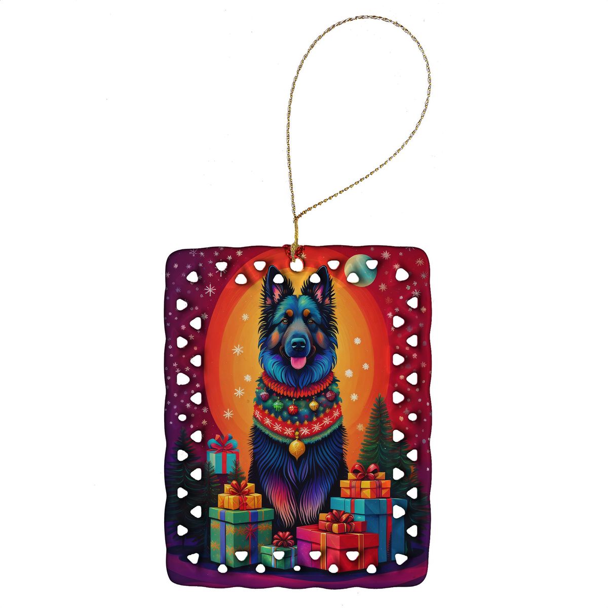 Belgian Sheepdog Holiday Christmas Porcelain Ornament Christmas Tree Hanging Decorations For Home Christmas Holiday, Rectangle, Gift, Multicolor_maomaolike.com