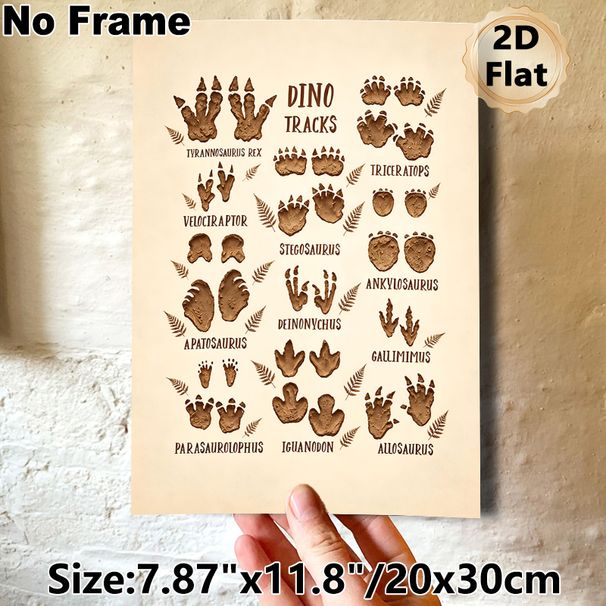 Dinosaur Tracks Painting Poster, Vintage Earth-toned Illustrated Diverse Dinosaur Footprints Poster, Educational Dinosaur-themed Decor Idea For Living_maomaolike.com