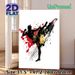 Muay Thai Themed Painting Poster, Dynamic Splash Ink Style Poster, Energetic Kicking Fighter Silhouette With Red & Gold Splatters, Ideal Decor For_maomaolike.com