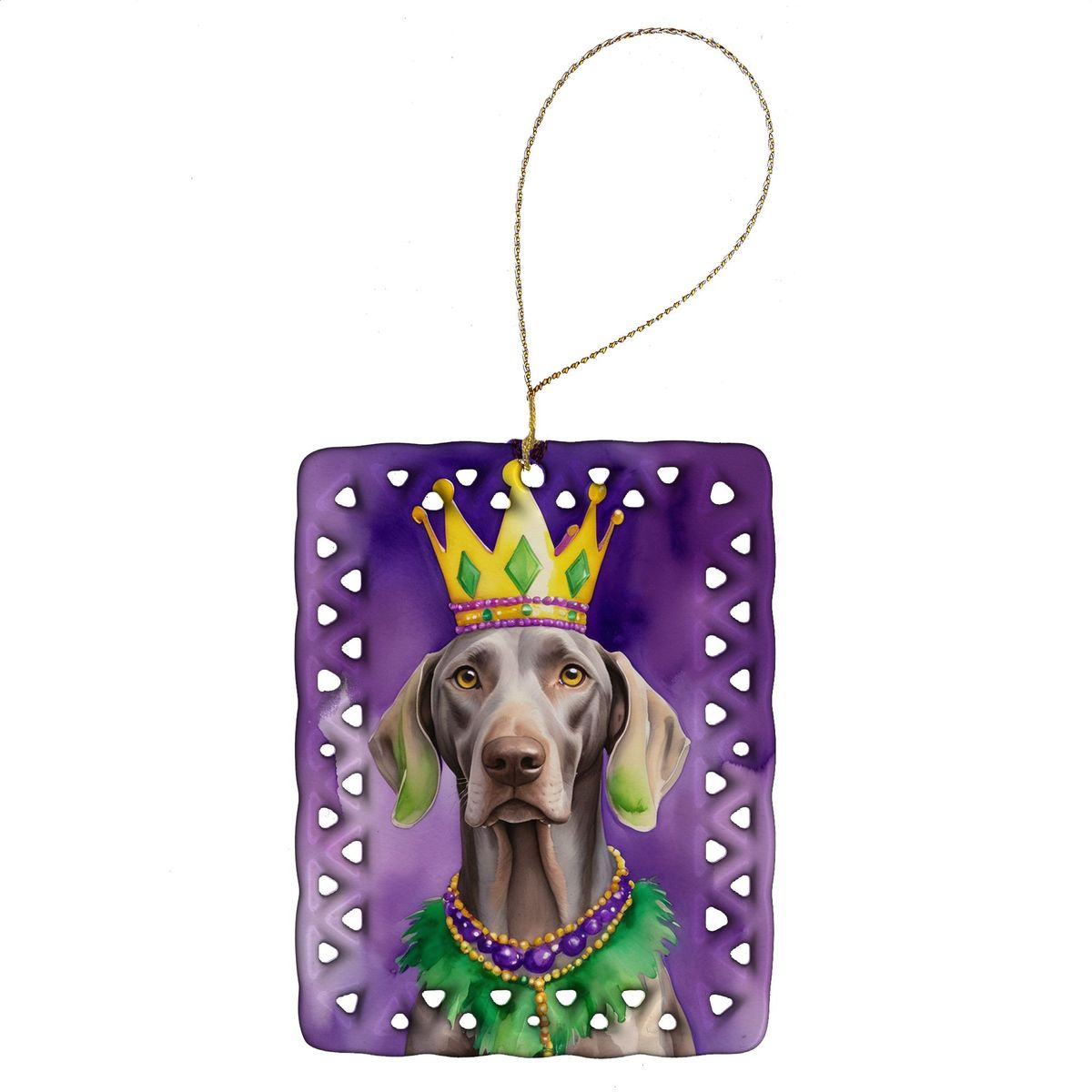 Weimaraner King Of Mardi Gras Porcelain Ornament Christmas Tree Hanging Decorations For Home Christmas Holiday, Rectangle, Gift, Multicolor_maomaolike.com