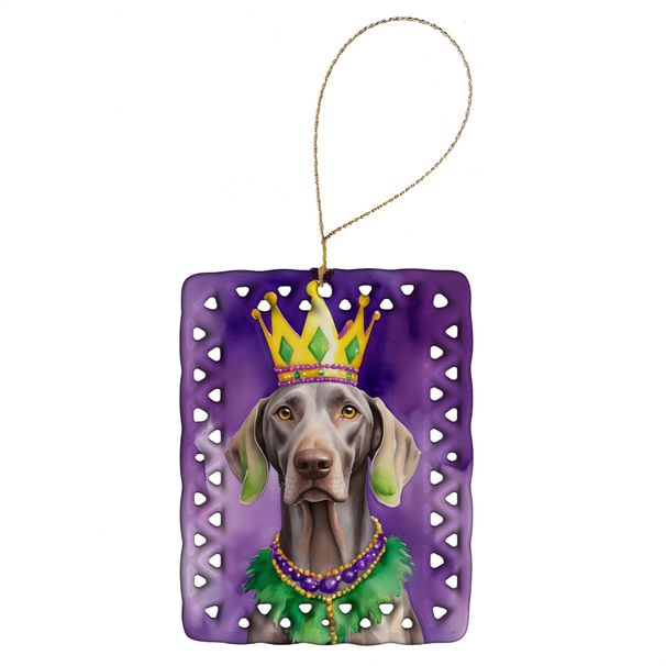 Weimaraner King Of Mardi Gras Porcelain Ornament Christmas Tree Hanging Decorations For Home Christmas Holiday, Rectangle, Gift, Multicolor_maomaolike.com