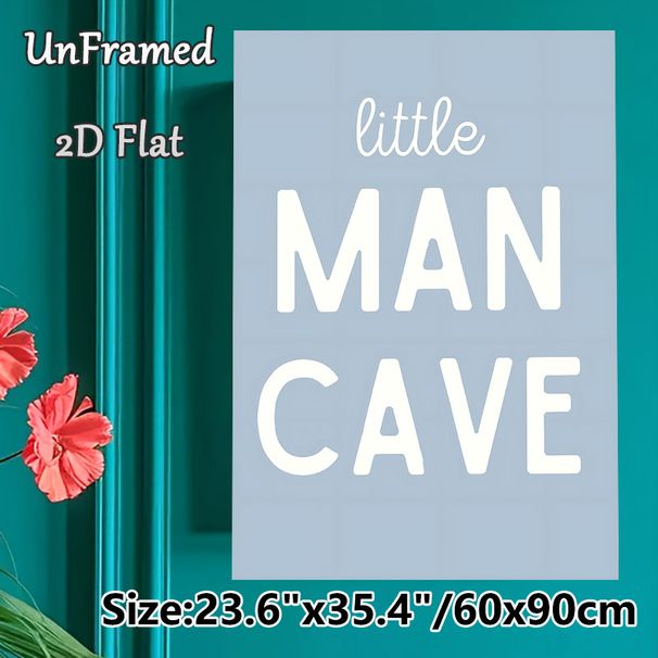 Little Man Cave Typographic Painting Poster, Soft Blue Minimalist Lettering Poster, Simple Warm Wall Decor For Bedroom, Lounge Space_maomaolike.com