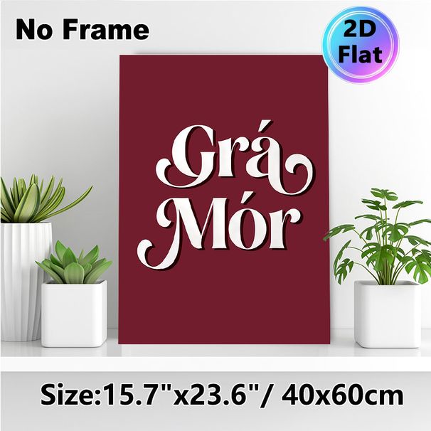 Grá Mór Typography Painting Poster, Deep Burgundy Background With White Ornate Script Poster, Stylish Wall Decor For Living Room, Bedroom_maomaolike.com