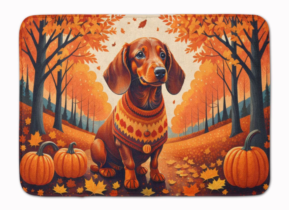 Dachshund Fall Memory Foam Kitchen Mat Machine Washable Anti-Fatigue Mat Cushion Comfort Bath Mat Or Kitchen Rug_maomaolike.com