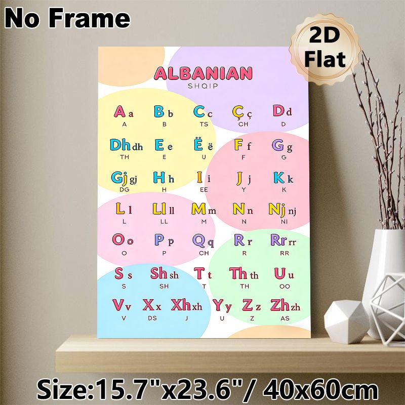 Albanian Alphabet Painting Poster, Vibrant Colorful Alphabet Chart Poster, Clear Letter Reference For Learning Albanian, Suitable For Language_maomaolike.com