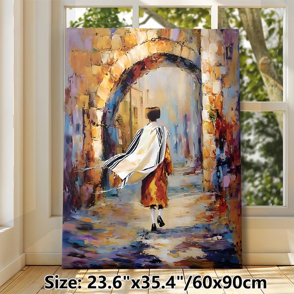 Traditional Robed Figure In Stone Arch Alley Painting Poster, Vibrant Impressionist Brushstroke Poster, Artistic Cultural Decor Ideal For Living Room_maomaolike.com
