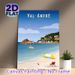 Val-André Coastal Town Painting Poster, Vibrant Retro Scenic Seaside Poster, Sunny Beach With Sailboat & Coastal Houses Design, Adds Tranquil Coastal_maomaolike.com