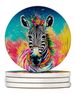 Hippie Animal Zebra Large Sandstone Coasters Pack Of 4 Absorbent Round Coasters Decor Gifts For Men Or Women, 4 In, Multicolor_maomaolike.com