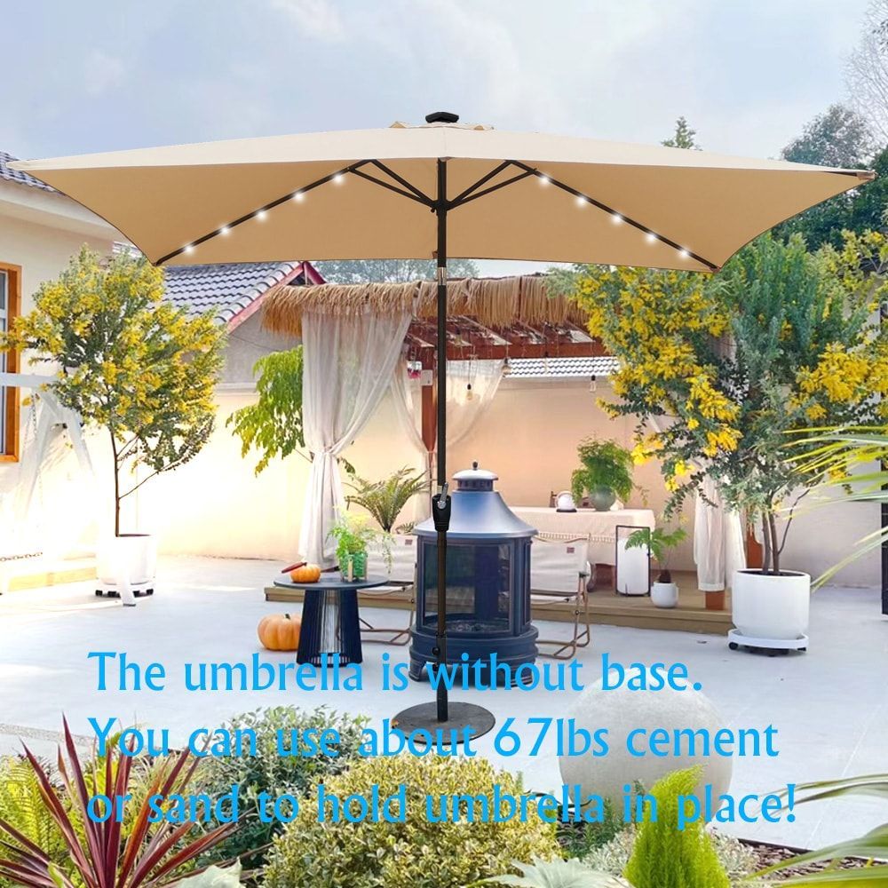 10 X 6.5Ft Rectangular Patio Solar LED Lighted Outdoor Market Umbrellas With Crank And Push Button Tilt For Garden Shade Swimming Pool_maomaolike.com