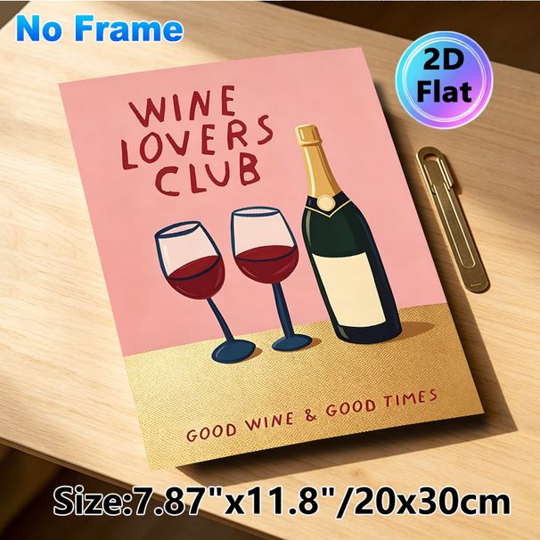 Wine Lovers Club Painting Poster, Vibrant Retro-style Wine Bottle & Glasses Poster, Warm Typography Design Brings Cozy Atmosphere For Home Bar, Dining_maomaolike.com