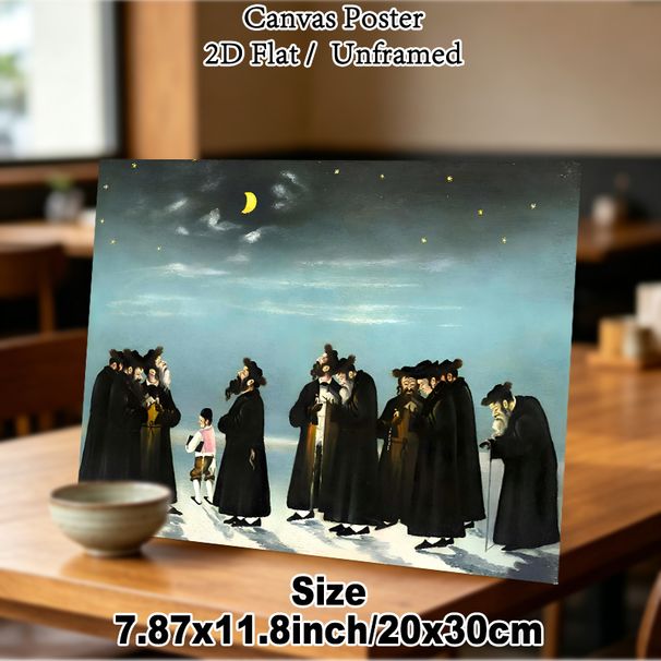 Nighttime Elderly Assembly Painting Poster, Soft-toned Nostalgic Figurative Poster, Starry Moonlit Outdoor Gathering Scene, Delivers Tranquil Cultural_maomaolike.com