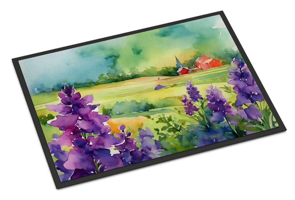 New Jersey Violet In Watercolor Doormat Front Door Mat Indoor Outdoor Rugs For Entryway, Non Slip Washable Low Pile, 24H X 36W_maomaolike.com