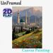 Mosque Themed Painting Poster, Vibrant Textured Oil Painting Style Poster, Scenic Artwork Featuring Mosque, Mountain Backdrop & Blooming Wildflower_maomaolike.com