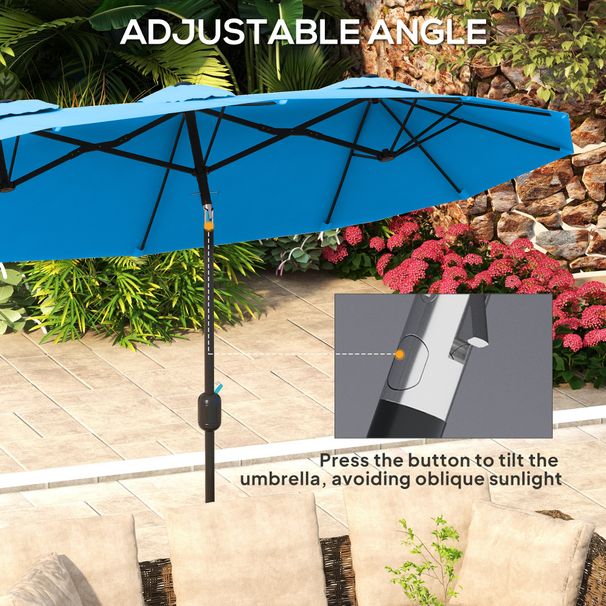 Double-sided Patio Umbrella, 9.5 Outdoor Umbrella With Push Button Tilt And Crank, 3 Air Vents And 12 Ribs, Cyan Blue_maomaolike.com