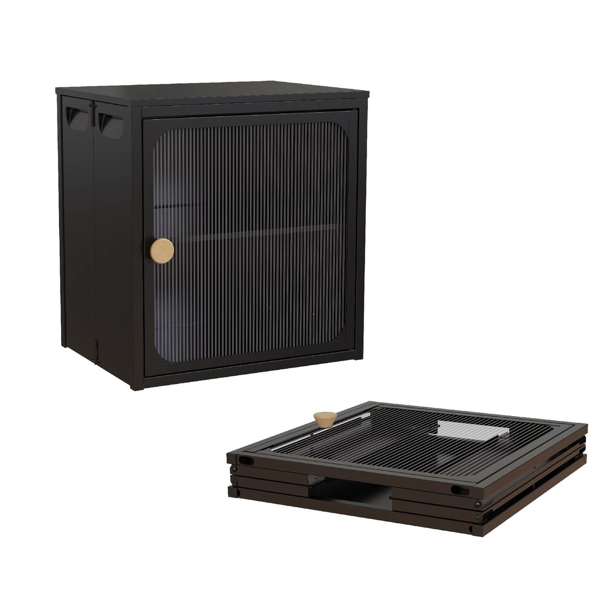 Single Sturdy & Convenient Foldable Cabinet, Durable Steel-Wood Combo With Anti-Slip Design & Quick Fold & Install, Easy To DIY Storage Container With Door, Black_maomaolike.com