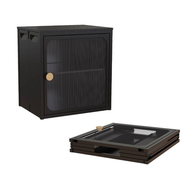 Single Sturdy & Convenient Foldable Cabinet, Durable Steel-Wood Combo With Anti-Slip Design & Quick Fold & Install, Easy To DIY Storage Container With Door, Black_maomaolike.com