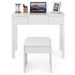 Vanity Makeup Dressing Table Set With Flip Top Mirror And Cushioned Stool-White_maomaolike.com